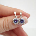 Floral Diamond Halo Tanzanite Drop Earrings