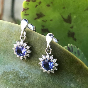 Floral Diamond Halo Tanzanite Drop Earrings
