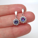 Floral Diamond Halo Tanzanite Drop Earrings