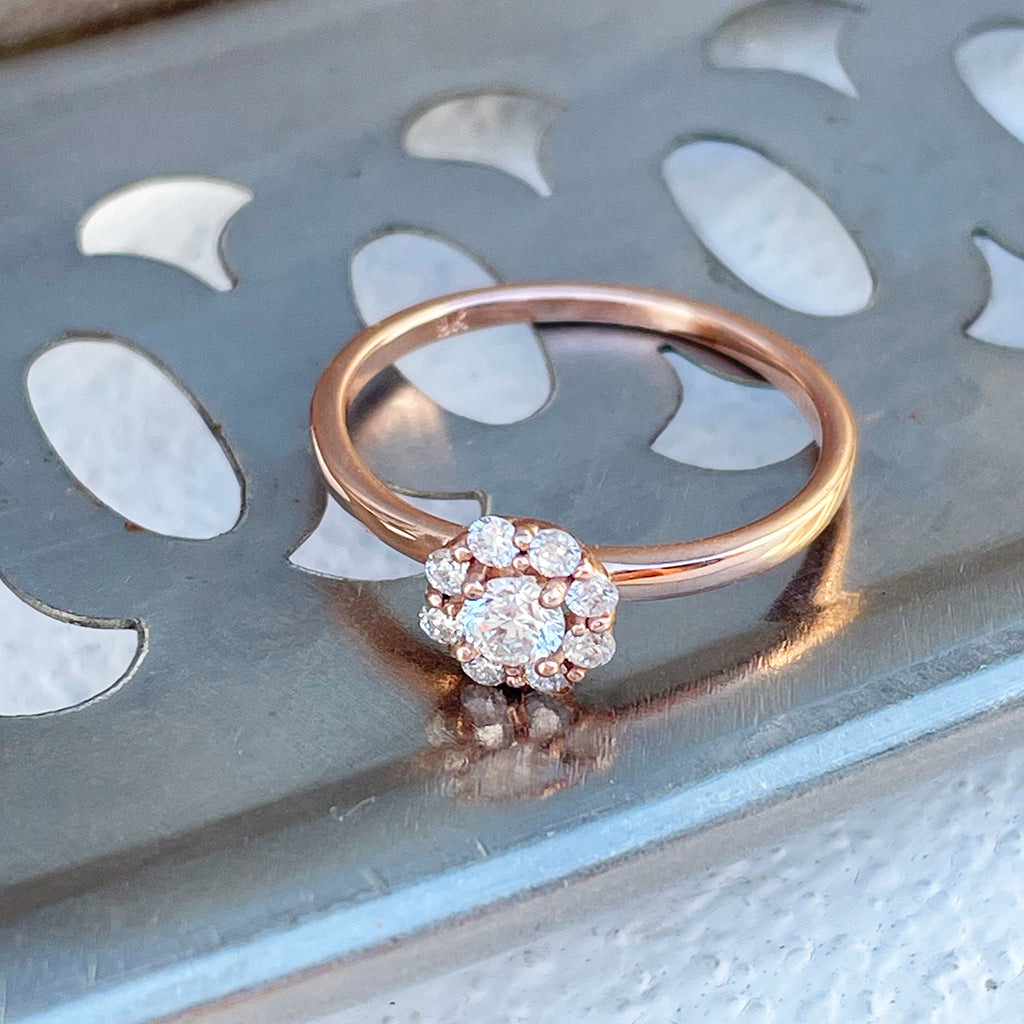 Floral White Diamond Rose Gold Ring