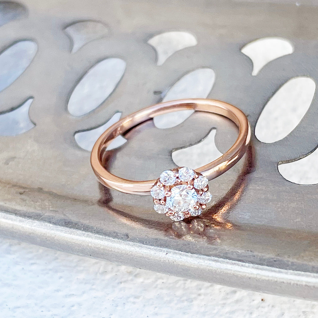 Floral White Diamond Rose Gold Ring