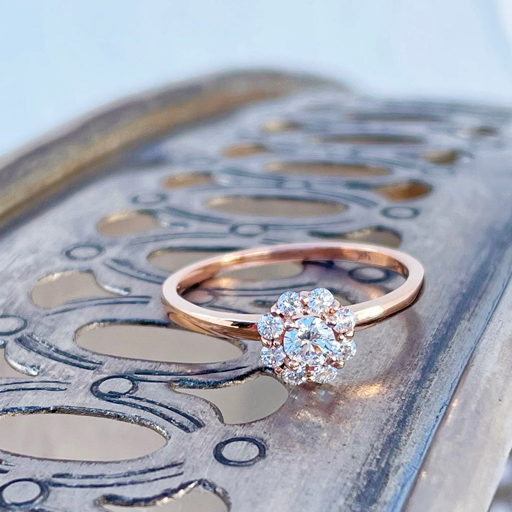 Floral White Diamond Rose Gold Ring