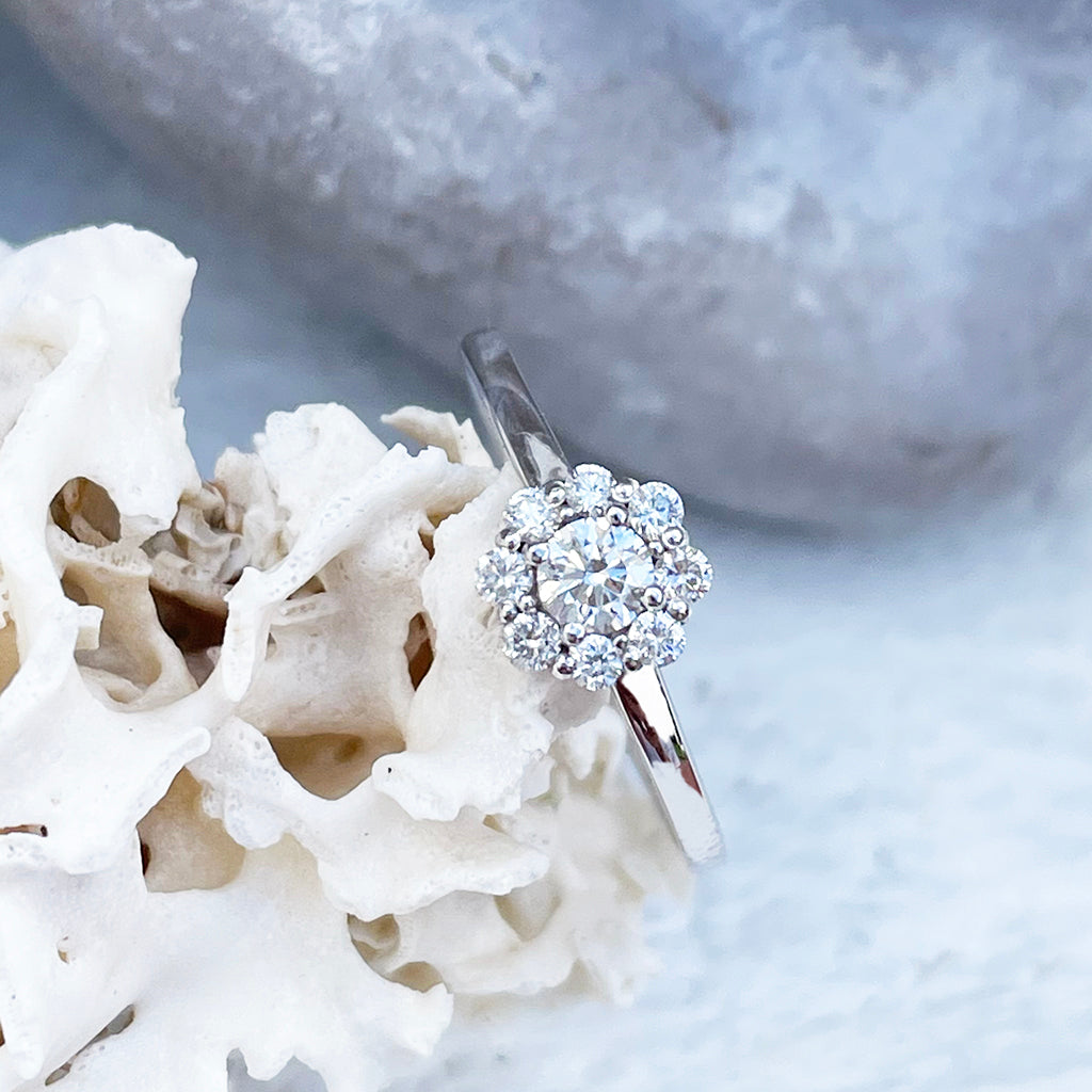 Floral White Diamond White Gold Ring