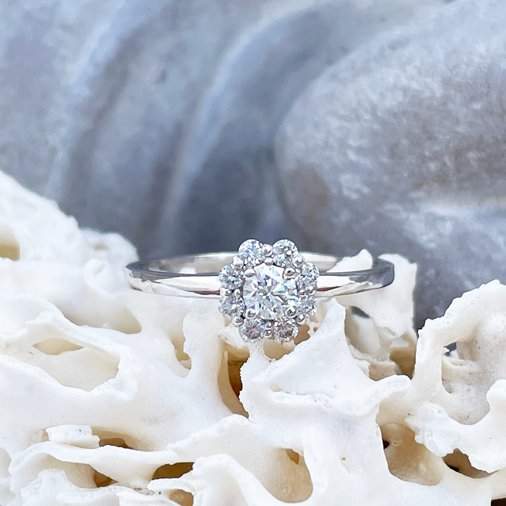 Floral White Diamond White Gold Ring