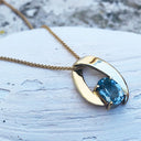 Folded Yellow Gold Aquamarine Pendant