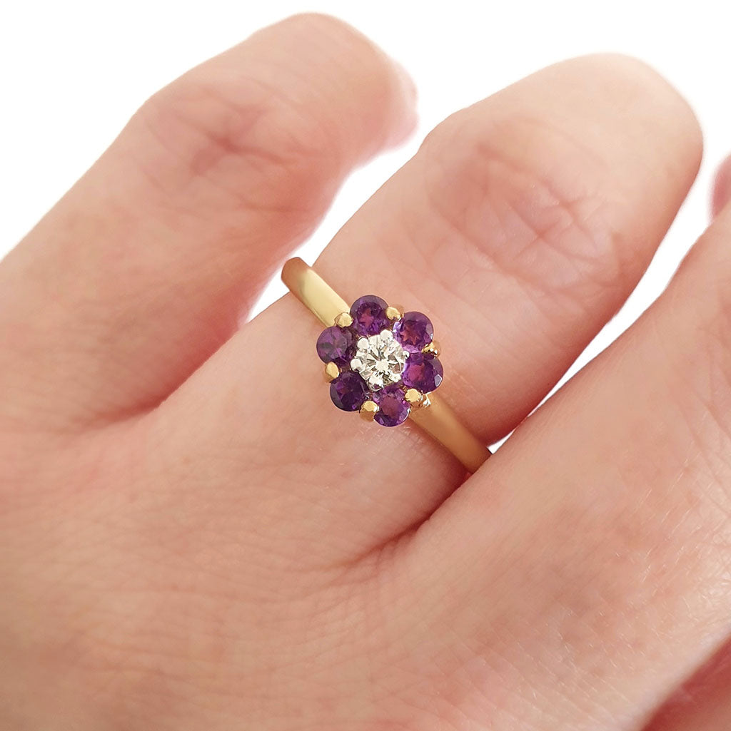 Forget-Me-Not Amethyst and Accent Diamond Cluster Ring