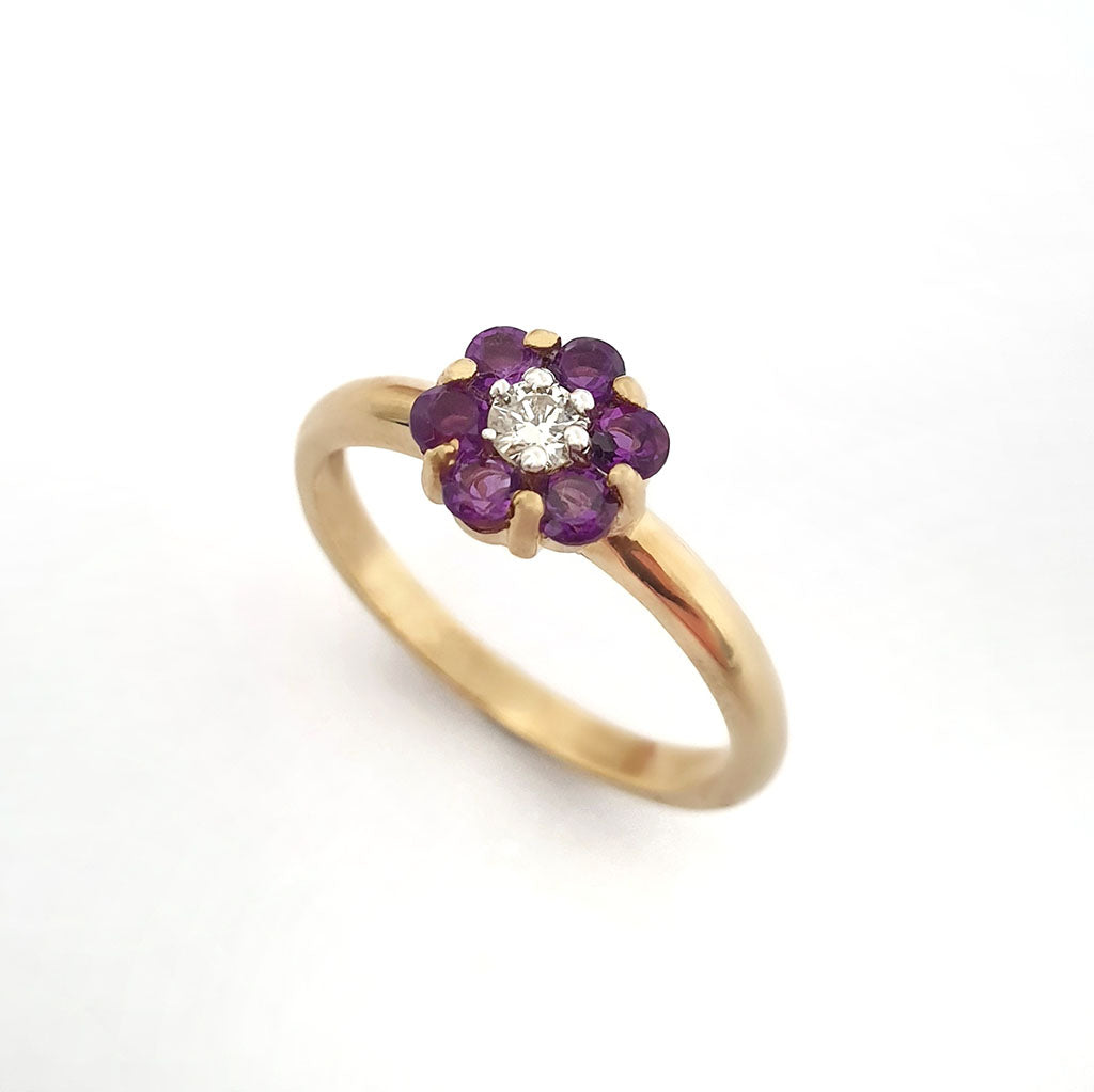 Forget-Me-Not Amethyst and Accent Diamond Cluster Ring