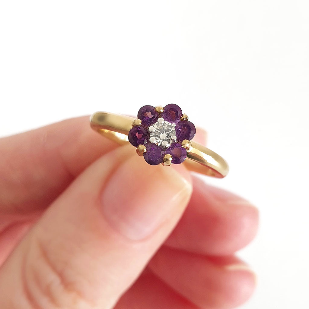 Forget-Me-Not Amethyst and Accent Diamond Cluster Ring