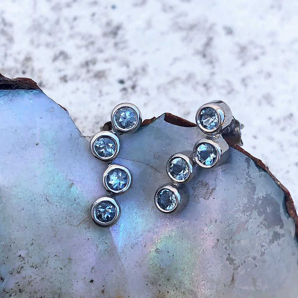 Four Aquamarine White Gold Drops Earrings 
