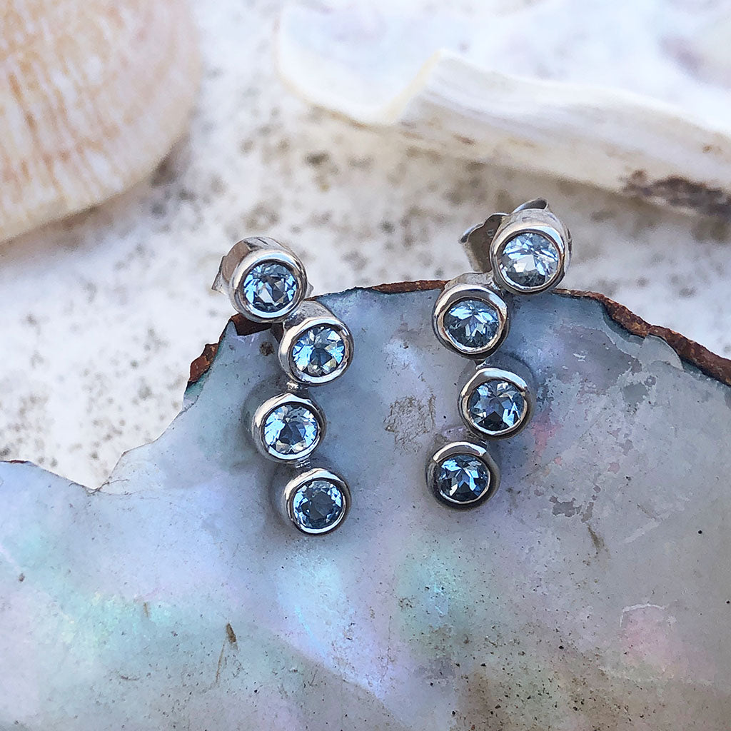 Four Aquamarine White Gold Drops Earrings 