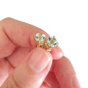  Four Claw Aquamarine Yellow Gold Studs