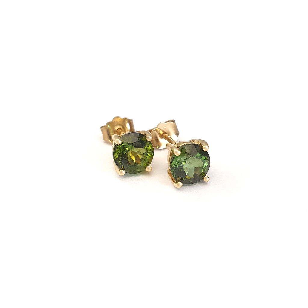 Four Claw Green Tourmaline and Yellow Gold Studs