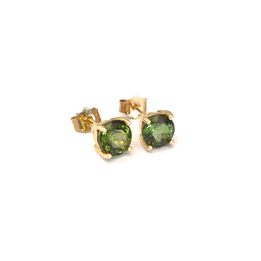 Four Claw Green Tourmaline and Yellow Gold Studs