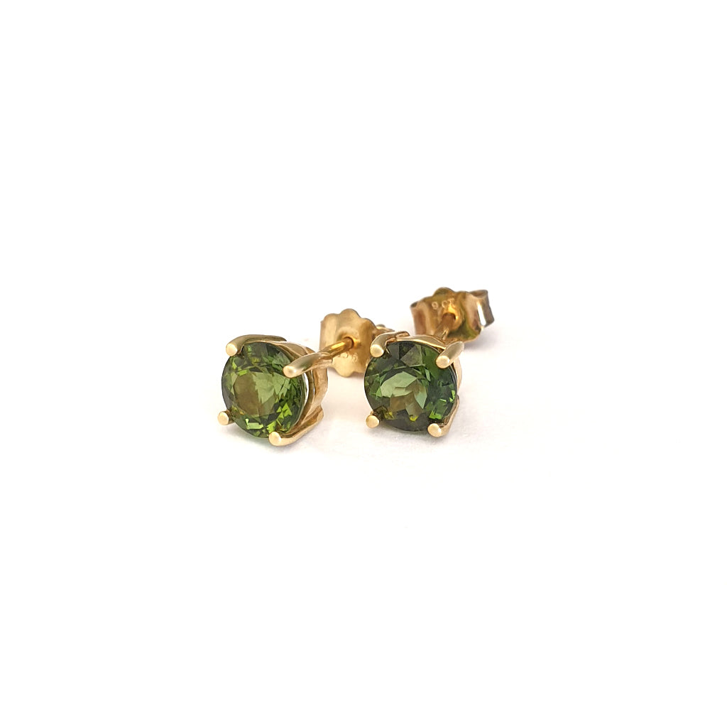 Four Claw Green Tourmaline and Yellow Gold Studs