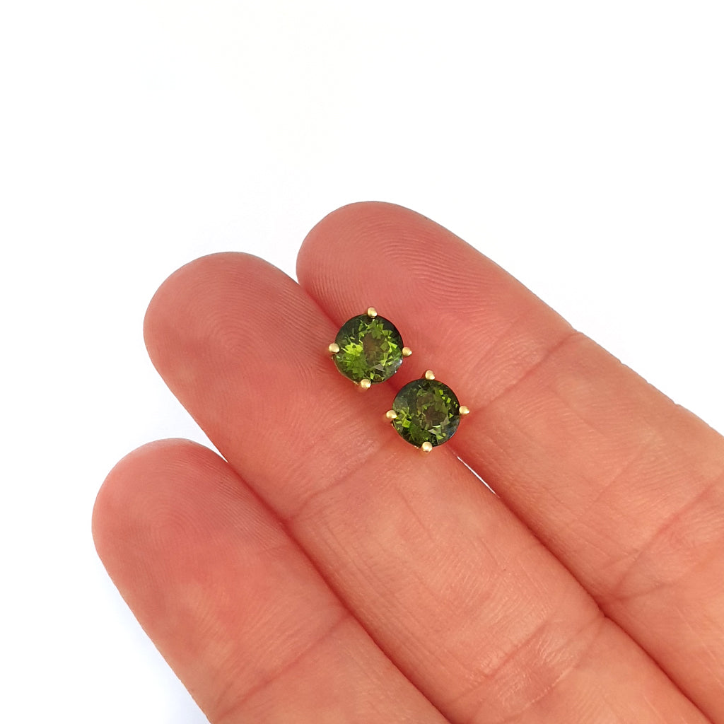 Four Claw Green Tourmaline and Yellow Gold Studs