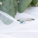 Four Claw Round Aquamarine and Seven Diamond Crown Wedding band Set