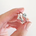 Four Claw Round Aquamarine and Seven Diamond Crown Wedding band Set