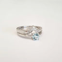 Four Claw Round Aquamarine and Seven Diamond Crown Wedding band Set