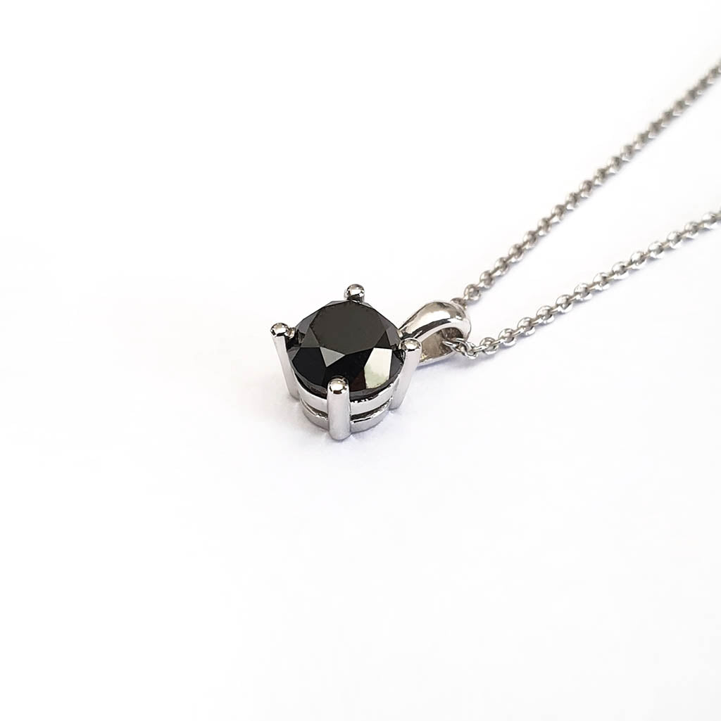 Four Claw Solitaire Black Diamond and White Gold Pendant