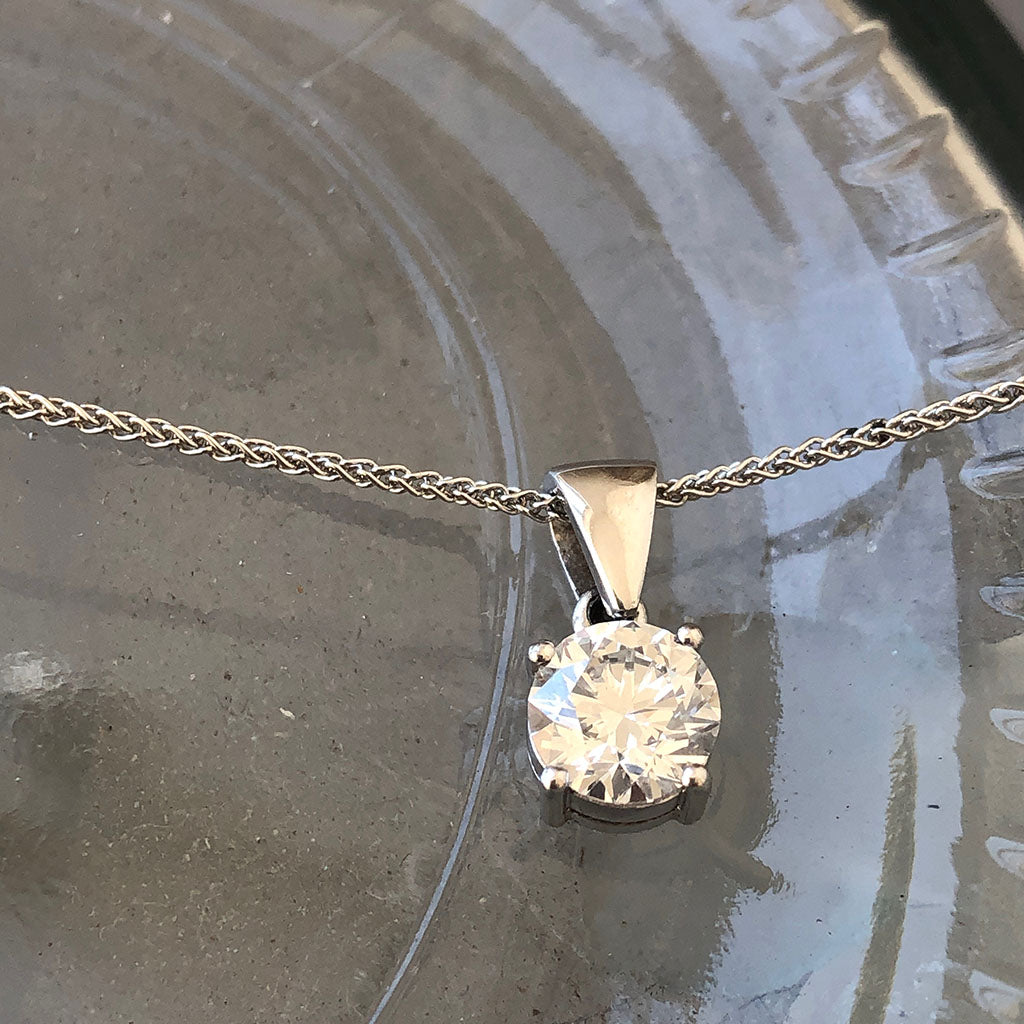 Handcrafted Four Claw Solitaire Round Cut Diamond Pendant