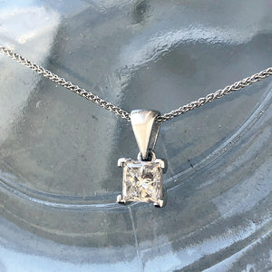 Handcrafted Four Claw Princess Cut Solitaire Diamond Pendant