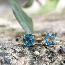 Four Claw Yellow Gold Blue Topaz Earrings