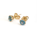 Four Claw Yellow Gold Blue Topaz Earrings