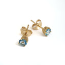Four Claw Yellow Gold Blue Topaz Earrings