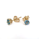 Four Claw Yellow Gold Blue Topaz Earrings