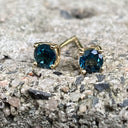 Four Claw Yellow Gold Blue Topaz Earrings