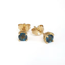 Four Claw Yellow Gold Blue Topaz Earrings