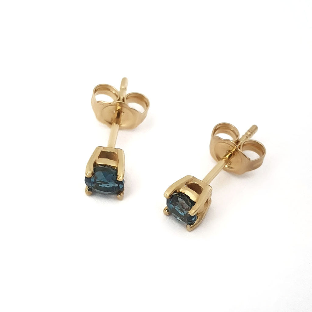 Four Claw Yellow Gold Blue Topaz Earrings