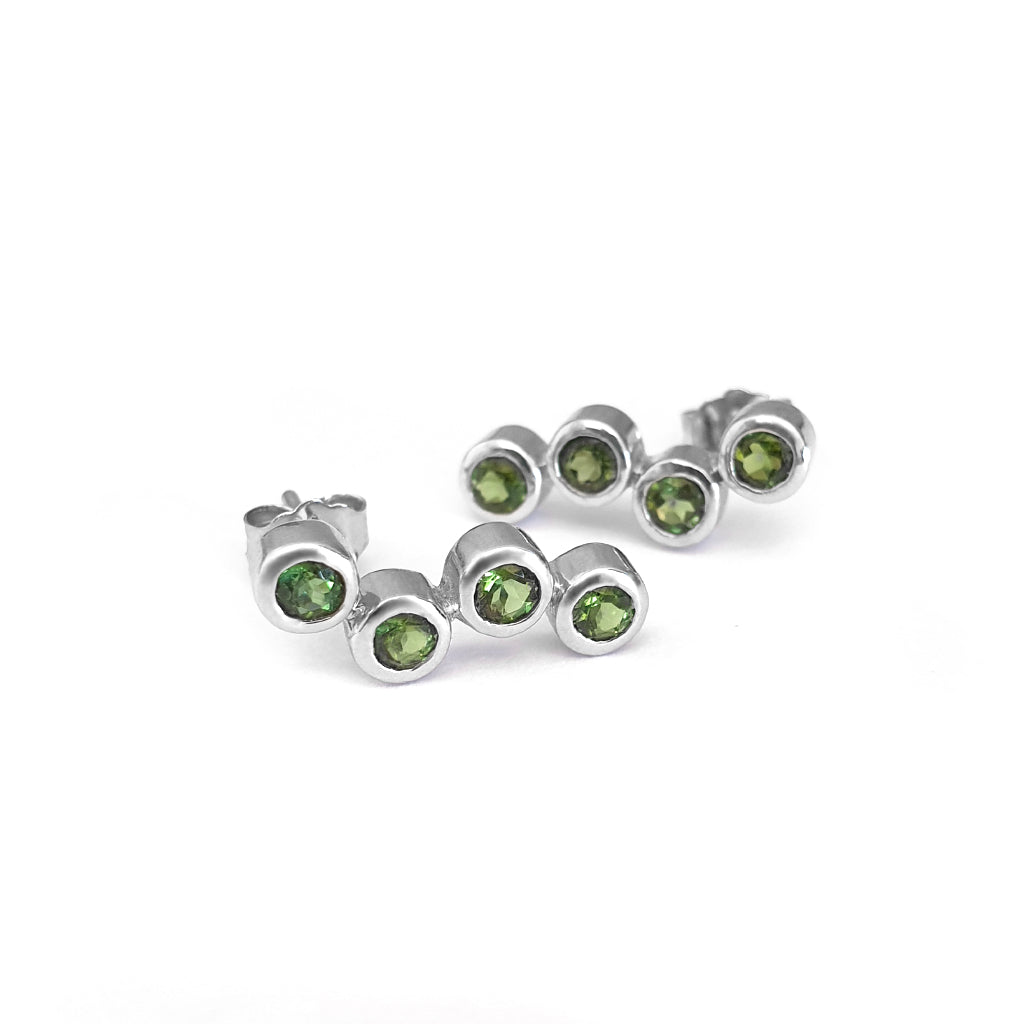 Four Green Tourmaline White Gold Drop Earrings