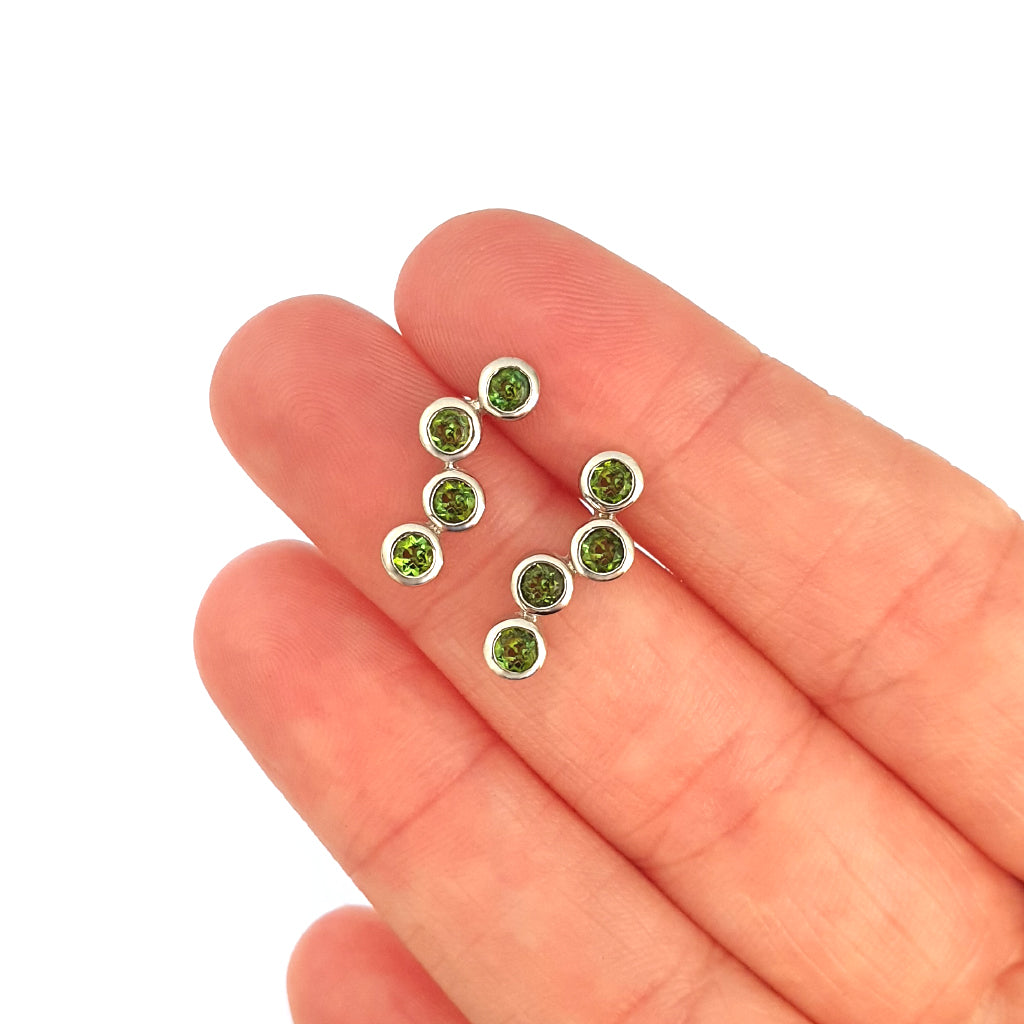 Four Green Tourmaline White Gold Drop Earrings
