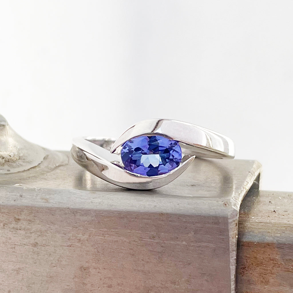 Gently Embraced Oval Tanzanite White Gold Ring