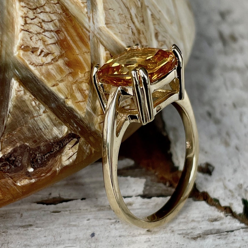 Ultimate Glam Cushion Cut Citrine Double Claw Yellow Gold Ring