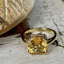 Ultimate Glam Cushion Cut Citrine Double Claw Yellow Gold Ring