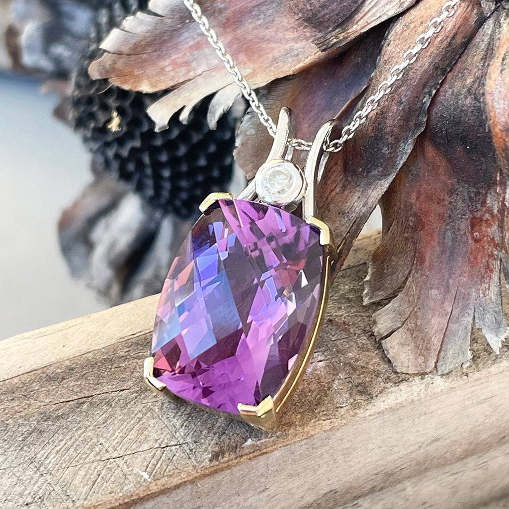 Glamorous Handcrafted Two Tone Amethyst and Diamond Pendant