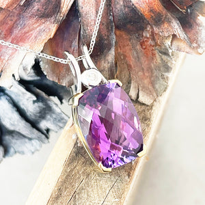 Glamorous Handcrafted Two Tone Amethyst and Diamond Pendant
