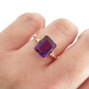  Glamorous Octagonal Cut Amethyst with Petite Accent Diamond Ring