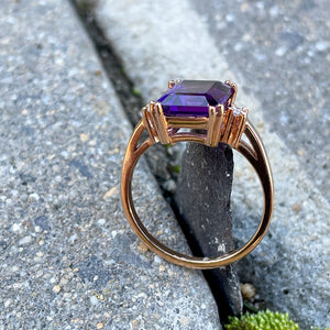 Glamorous Octagonal Cut Amethyst with Petite Accent Diamond Ring