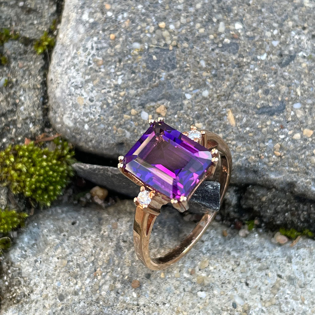 Glamorous Octagonal Amethyst and Petite Accent Diamond Ring Afrogem Jewellers