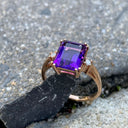 Glamorous Octagonal Cut Amethyst with Petite Accent Diamond Ring