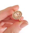  Breathtaking Double Diamond Halo Round Cut Morganite Ring