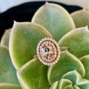 Glamorous Oval Morganite and Double Diamond Halo Rose Gold Ring