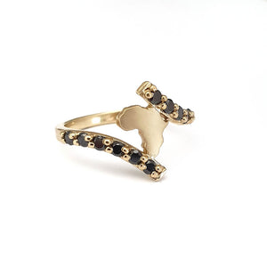 Gold Split Band Africa Map Ring with Black Diamond Embellishment