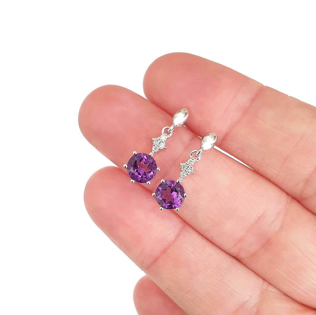 Gorgeous Amethyst and Four Diamond Drop Earrings