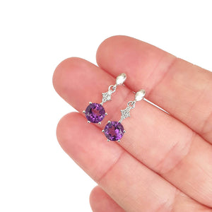 Gorgeous Amethyst and Four Diamond Drop Earrings