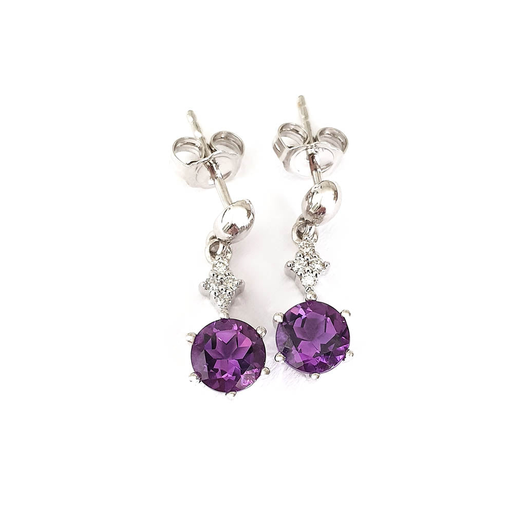 Gorgeous Amethyst and Four Diamond Drop Earrings