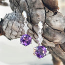 Gorgeous Amethyst and Four Diamond Drop Earrings
